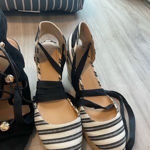 Size 7, j crew striped, lace-up, wedge espadrilles. Worn once. Very comfortable.